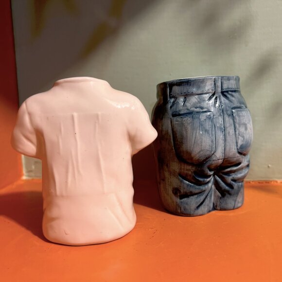 Rare Vintage T-Shirt & Jeans Salt & Pepper Shakers | Watermelons Kitchen Decor - Picture 4 of 10
